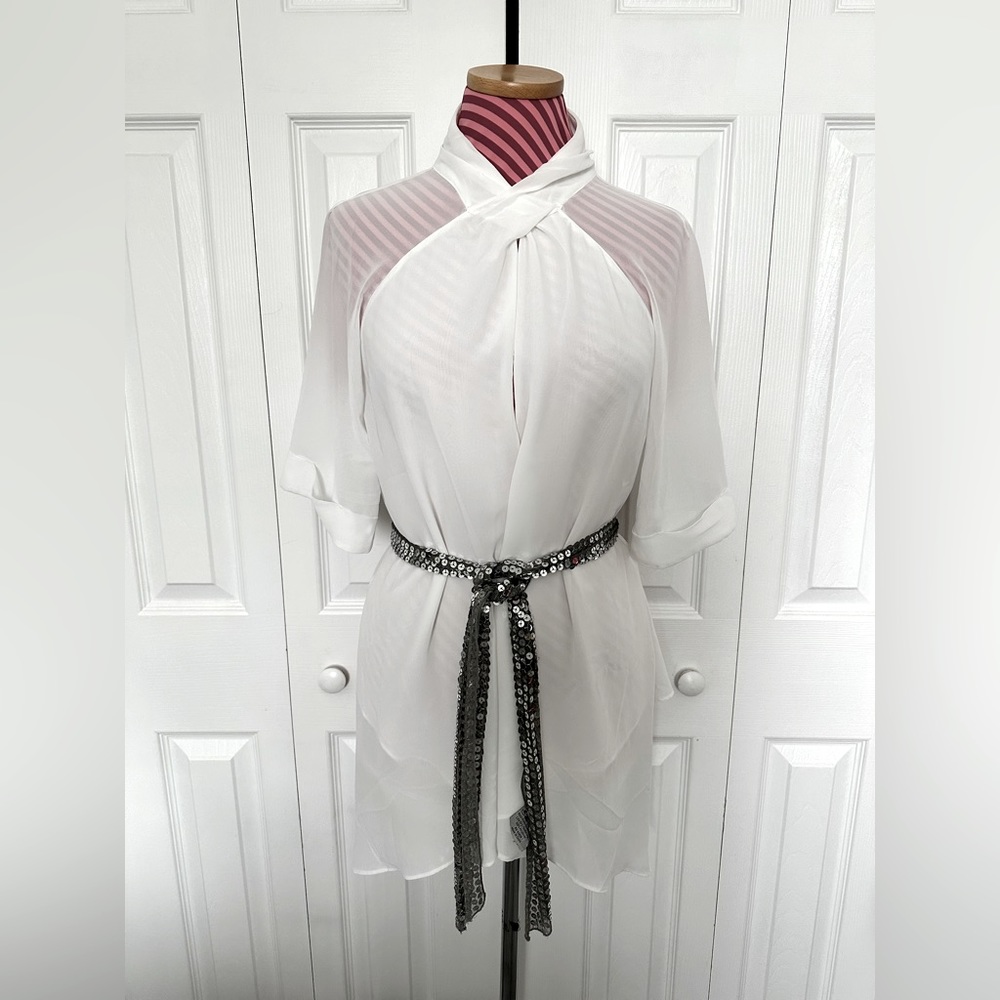 White Open Front Blouse